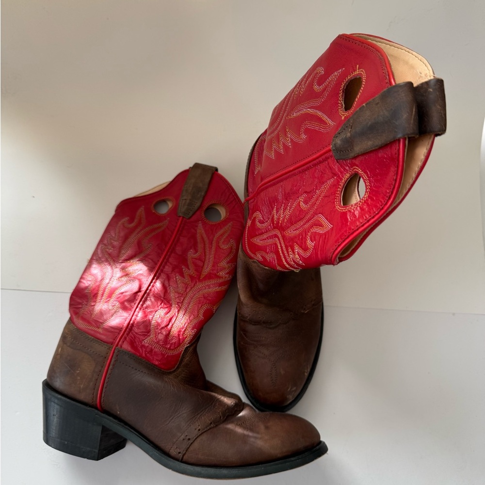 Old West Vintage Red and Brown Cowboy Boots